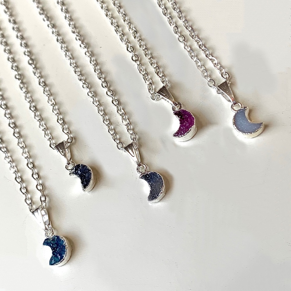 Druzy Moon Necklace Handmade